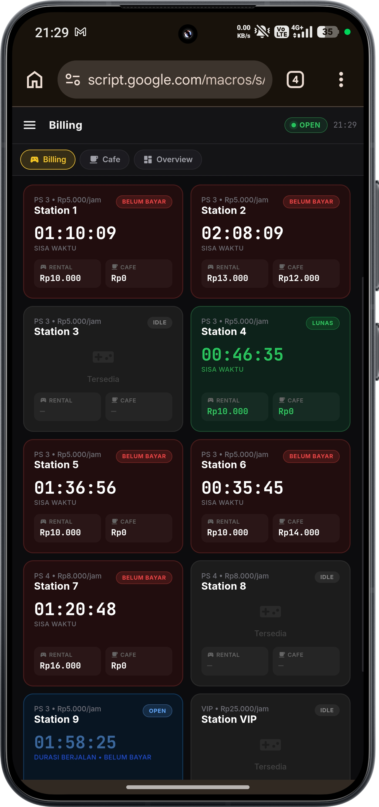 Dashboard Billing Station